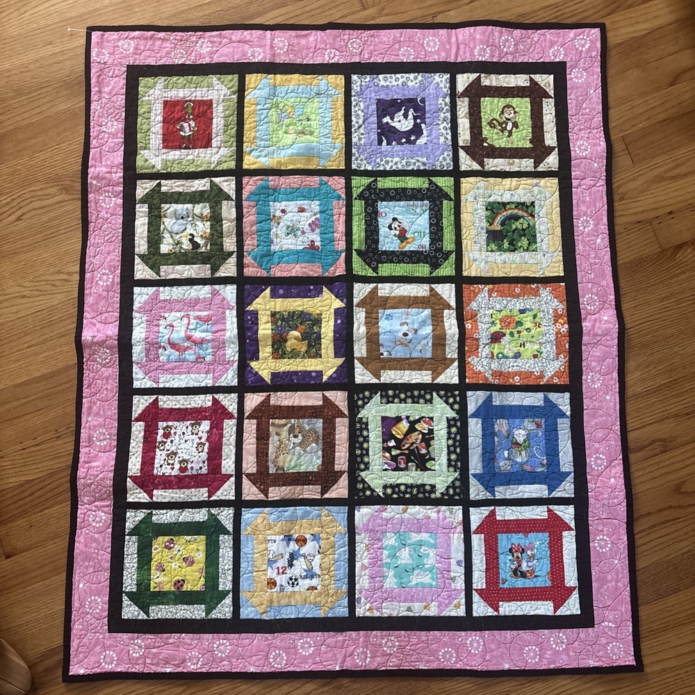 Handmade "I Spy" Kids Patchwork Quilt 47x38"